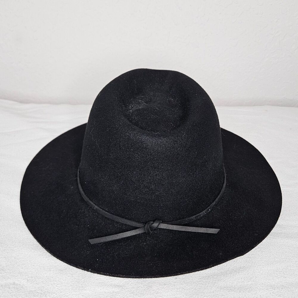 Brixton Black Wide Brim Fedora Hat 100% Wool Unisex Size Large 7 1/2 (60cm)